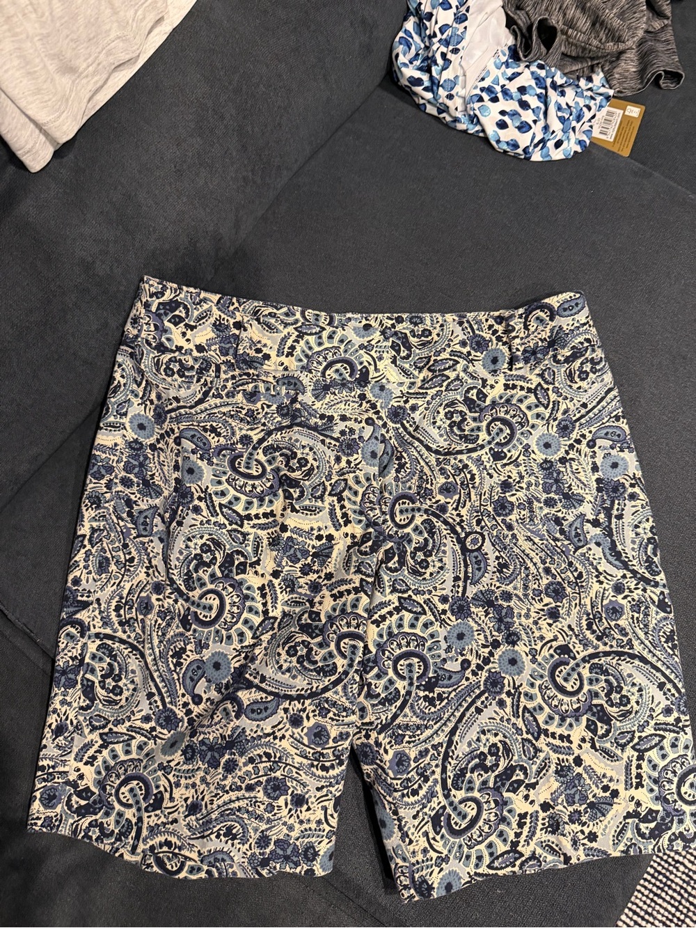 LOFT Blue and Cream Paisley Stretch Bermudas